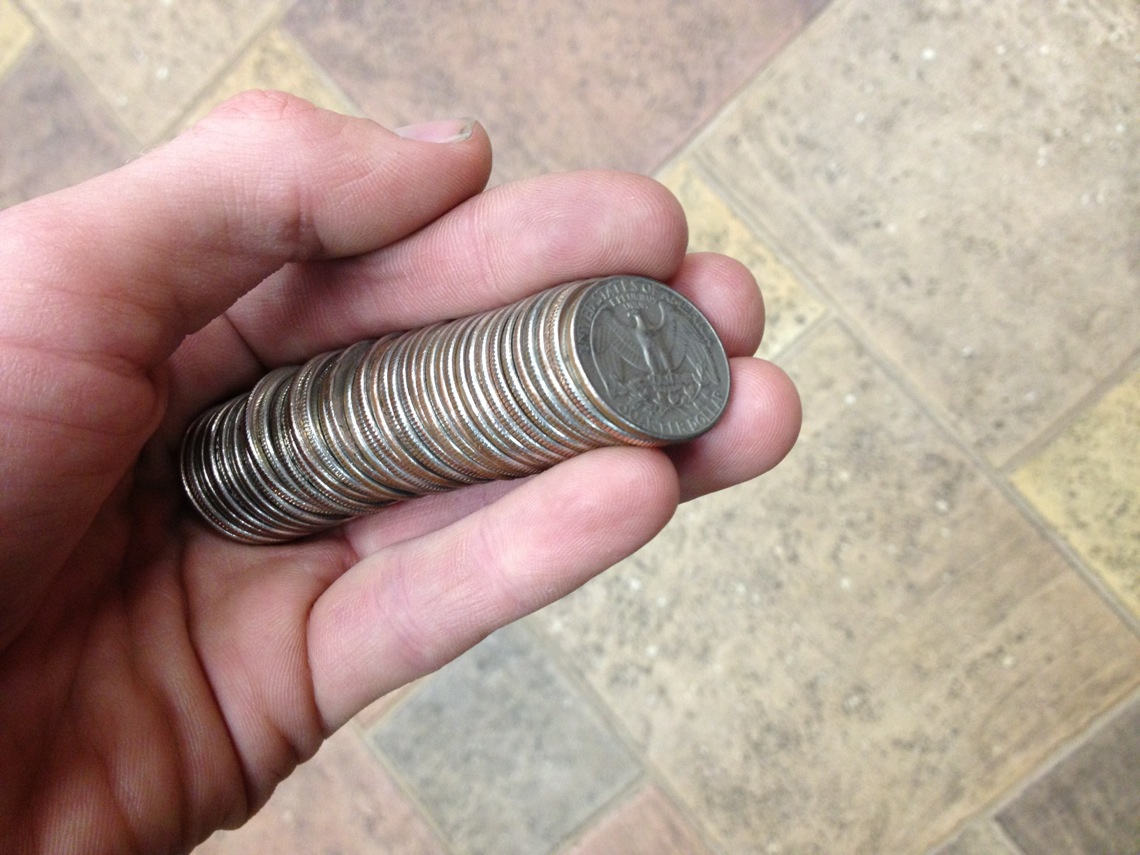 Coins in a stack in hand